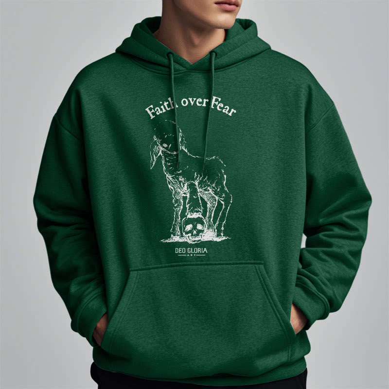 Quotation Style Faith Over Fear Lamb Fleece Lined Polyester Hoodie