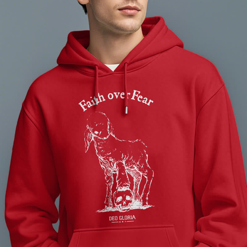 Quotation Style Faith Over Fear Lamb Fleece Lined Polyester Hoodie