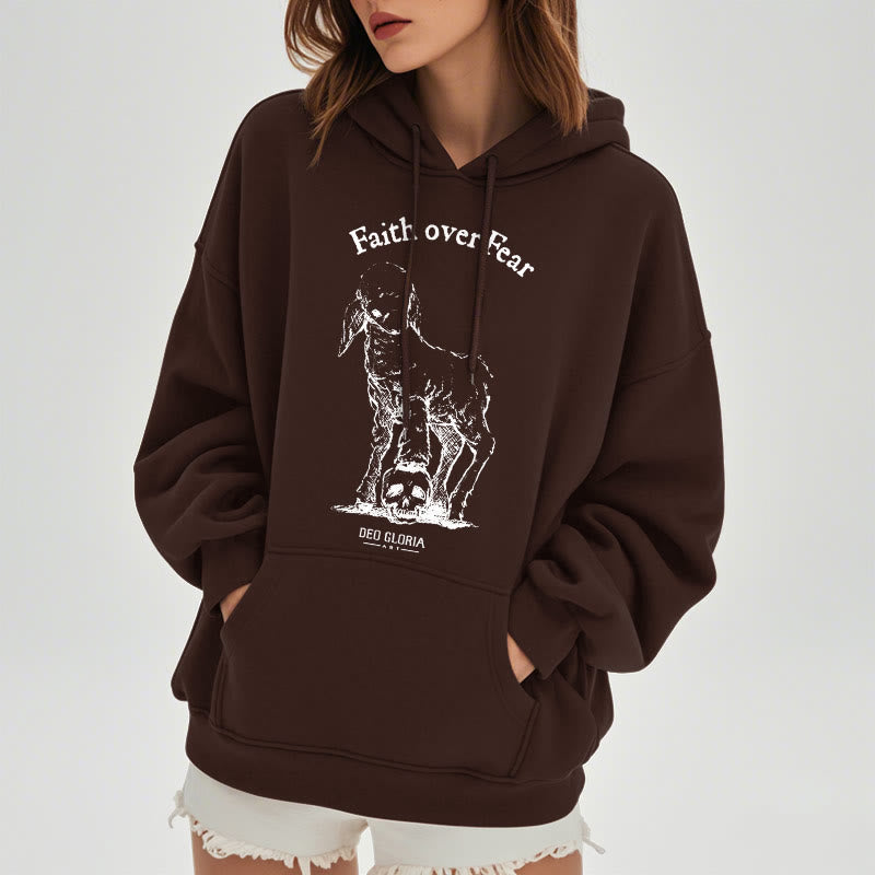 Quotation Style Faith Over Fear Lamb Fleece Lined Polyester Hoodie