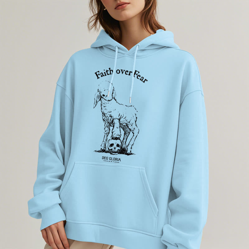 Quotation Style Faith Over Fear Lamb Fleece Lined Polyester Hoodie