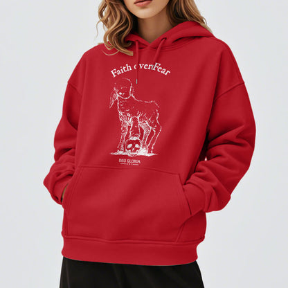 Quotation Style Faith Over Fear Lamb Fleece Lined Polyester Hoodie