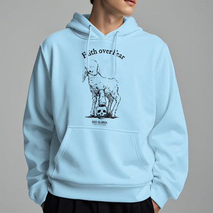Quotation Style Faith Over Fear Lamb Fleece Lined Polyester Hoodie