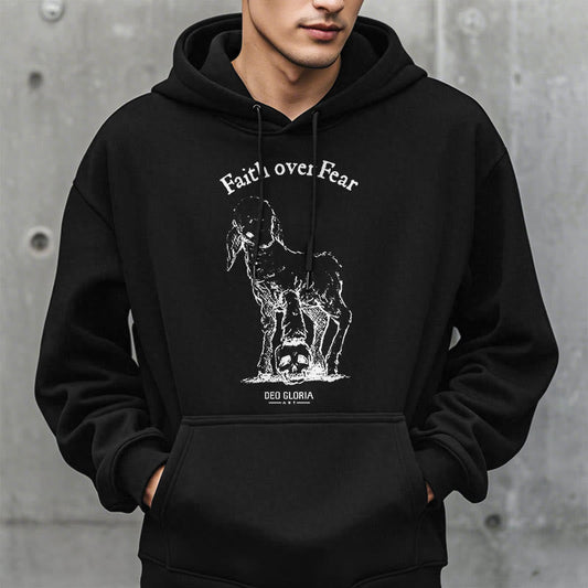 Quotation Style Faith Over Fear Lamb Fleece Lined Polyester Hoodie