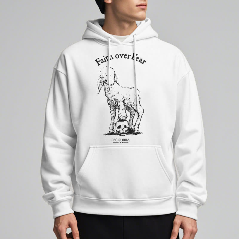 Quotation Style Faith Over Fear Lamb Fleece Lined Polyester Hoodie