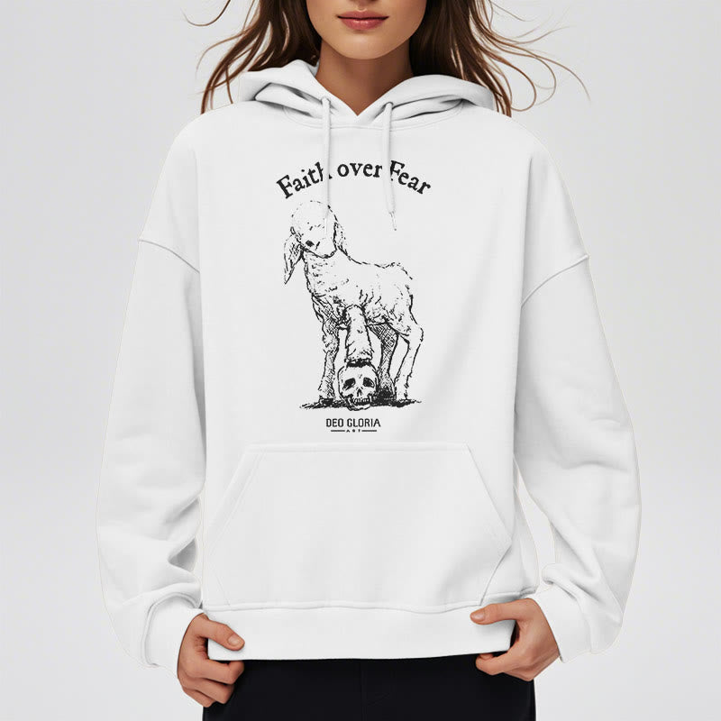 Quotation Style Faith Over Fear Lamb Fleece Lined Polyester Hoodie
