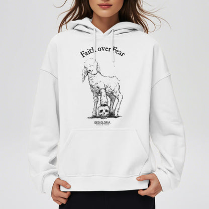 Quotation Style Faith Over Fear Lamb Fleece Lined Polyester Hoodie
