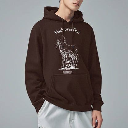 Quotation Style Faith Over Fear Lamb Fleece Lined Polyester Hoodie