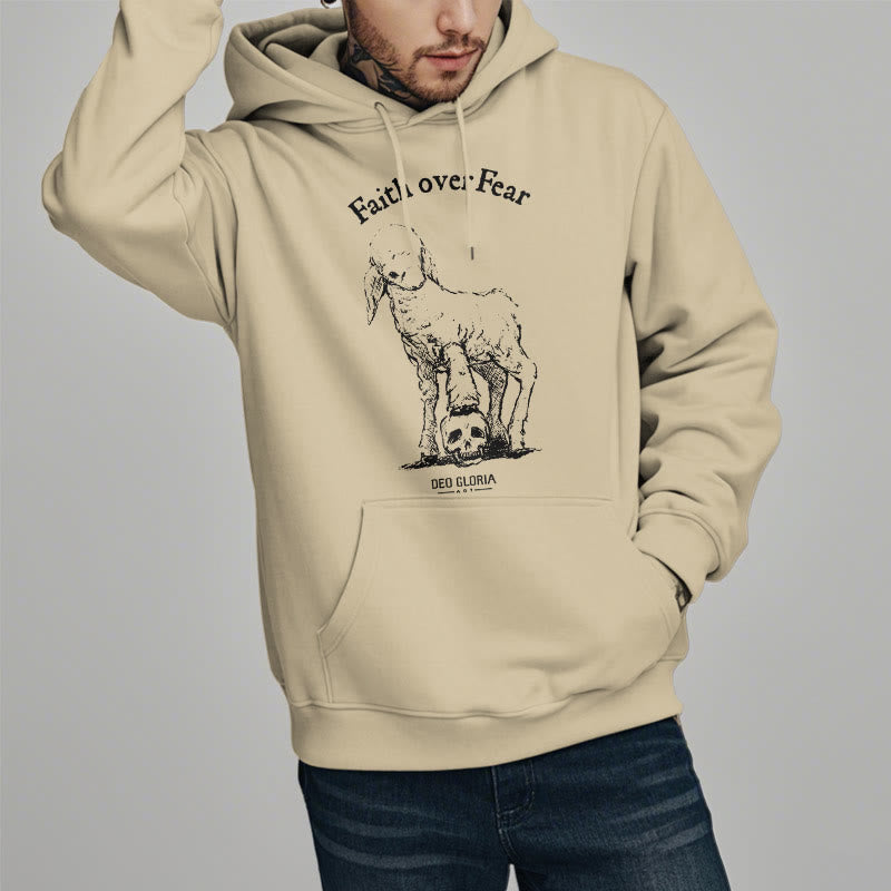 Quotation Style Faith Over Fear Lamb Fleece Lined Polyester Hoodie