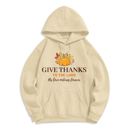 Modern Style Give Thanks to the Lord Pumpkin Fleece Lined Polyester Hoodie