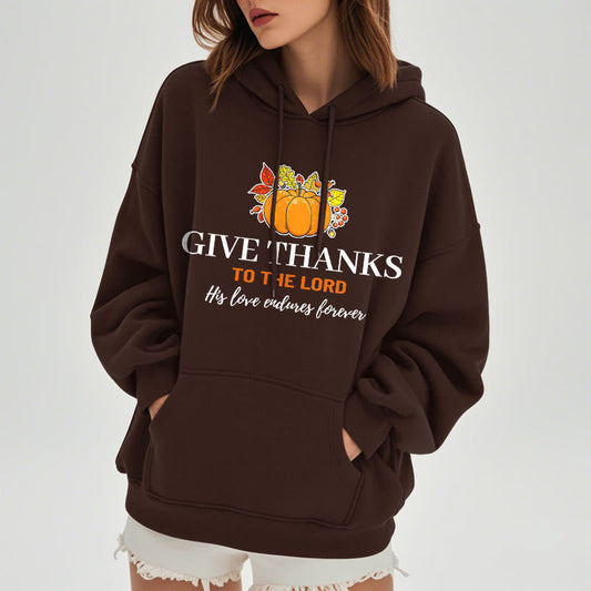 Modern Style Give Thanks to the Lord Pumpkin Fleece Lined Polyester Hoodie