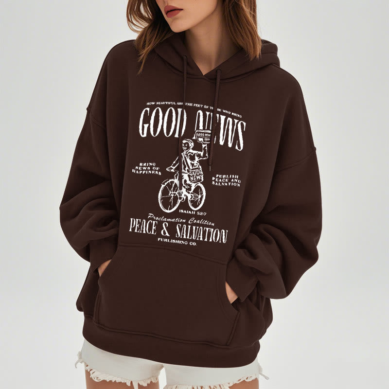 Quotation Style Good News Isaiah 52:7 Fleece Lined Polyester Hoodie