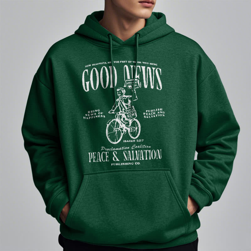 Quotation Style Good News Isaiah 52:7 Fleece Lined Polyester Hoodie