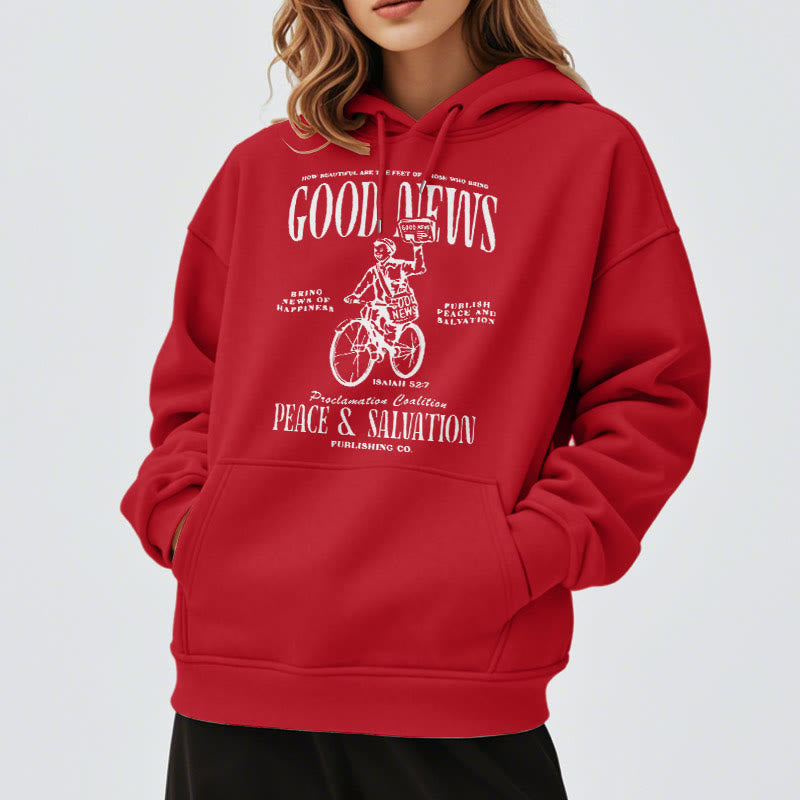 Quotation Style Good News Isaiah 52:7 Fleece Lined Polyester Hoodie