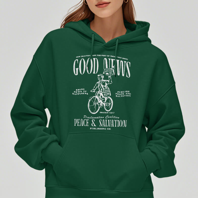 Quotation Style Good News Isaiah 52:7 Fleece Lined Polyester Hoodie