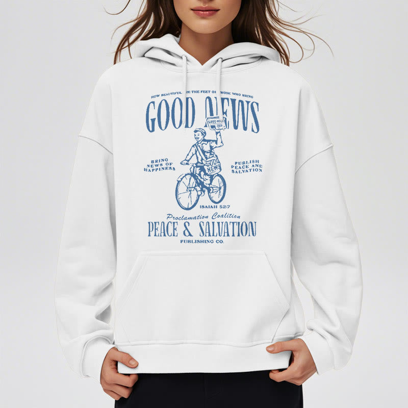 Quotation Style Good News Isaiah 52:7 Fleece Lined Polyester Hoodie