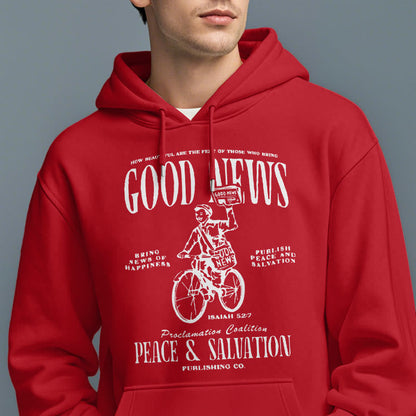 Quotation Style Good News Isaiah 52:7 Fleece Lined Polyester Hoodie