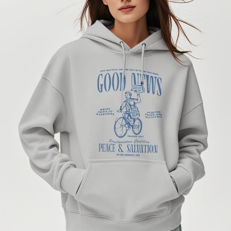 Quotation Style Good News Isaiah 52:7 Fleece Lined Polyester Hoodie