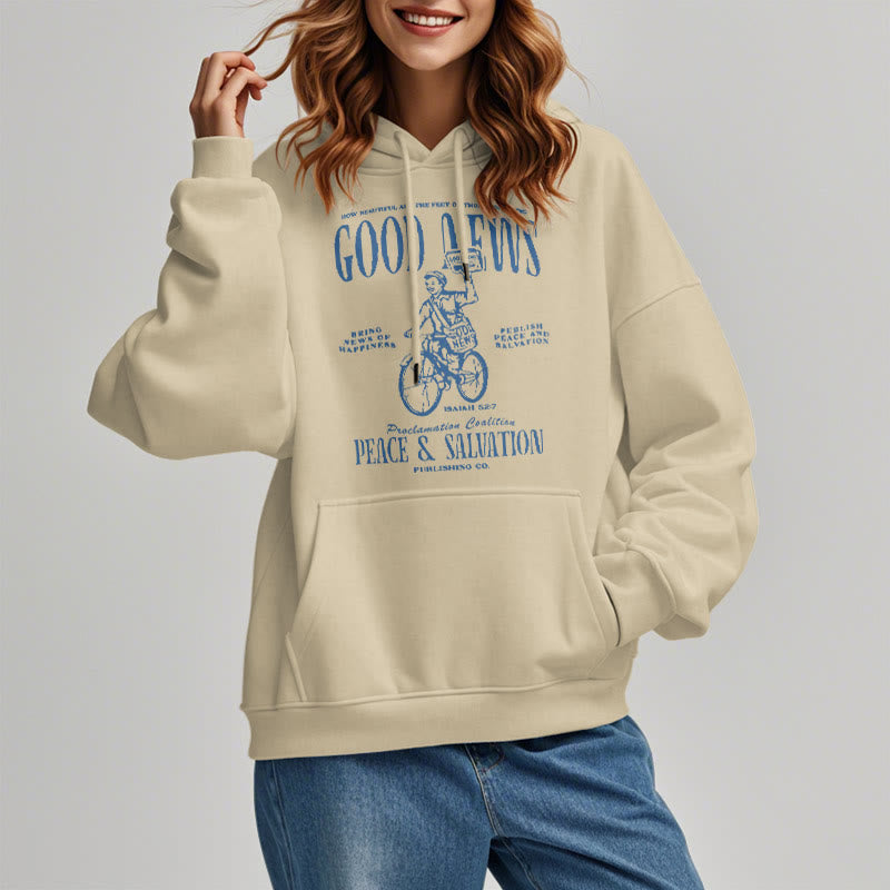 Quotation Style Good News Isaiah 52:7 Fleece Lined Polyester Hoodie