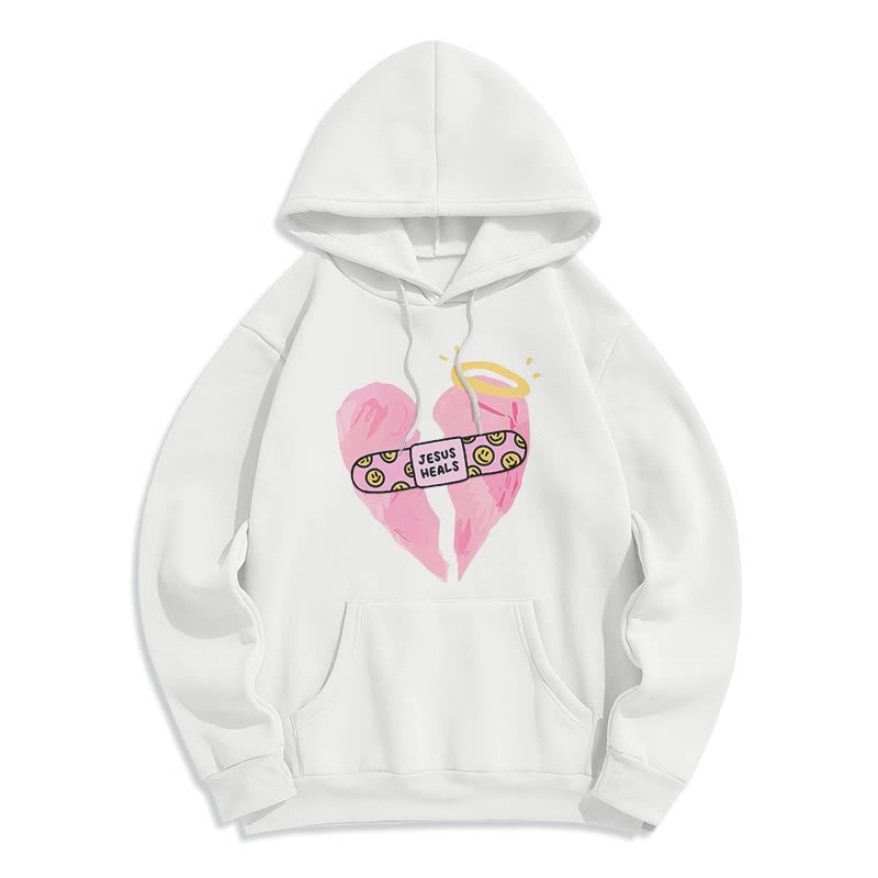 Colored Style Jesus Heals Broken Heart Fleece Lined Polyester Hoodie