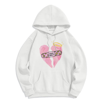 Colored Style Jesus Heals Broken Heart Fleece Lined Polyester Hoodie