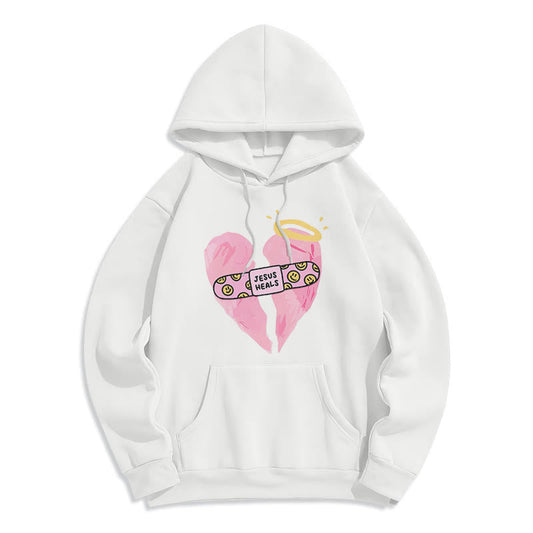 Colored Style Jesus Heals Broken Heart Fleece Lined Polyester Hoodie