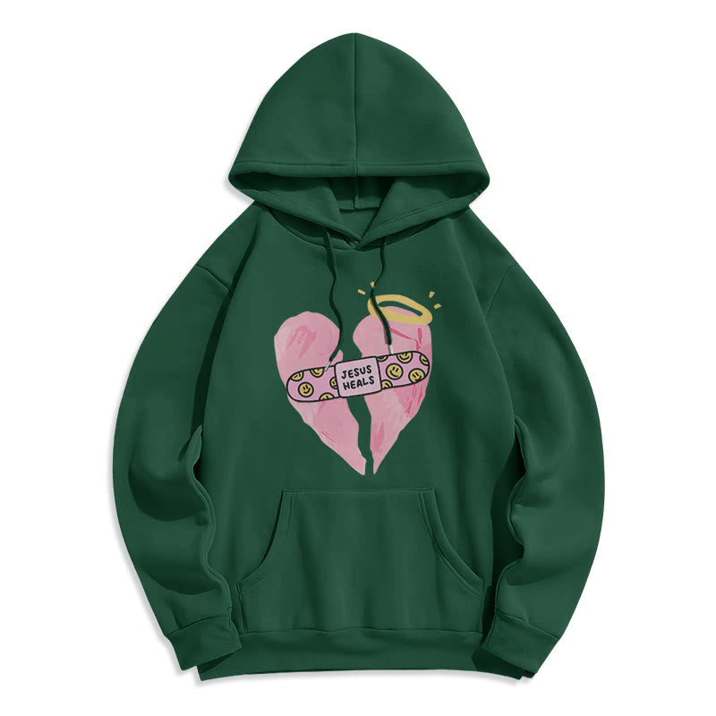 Colored Style Jesus Heals Broken Heart Fleece Lined Polyester Hoodie