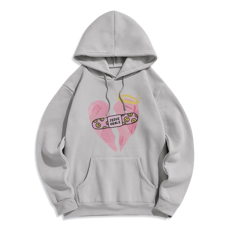 Colored Style Jesus Heals Broken Heart Fleece Lined Polyester Hoodie