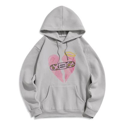Colored Style Jesus Heals Broken Heart Fleece Lined Polyester Hoodie