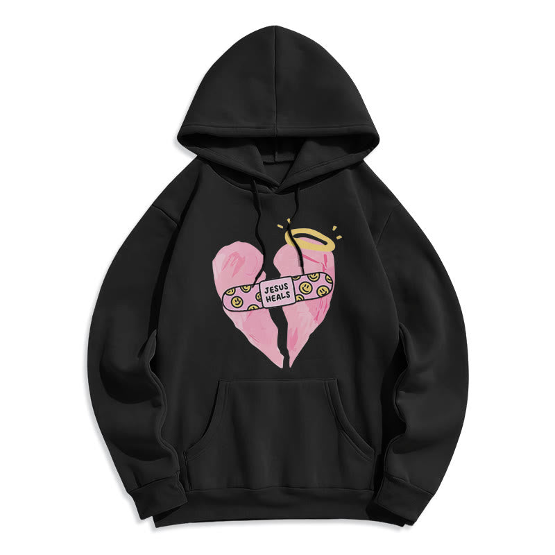 Colored Style Jesus Heals Broken Heart Fleece Lined Polyester Hoodie