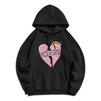 Colored Style Jesus Heals Broken Heart Fleece Lined Polyester Hoodie