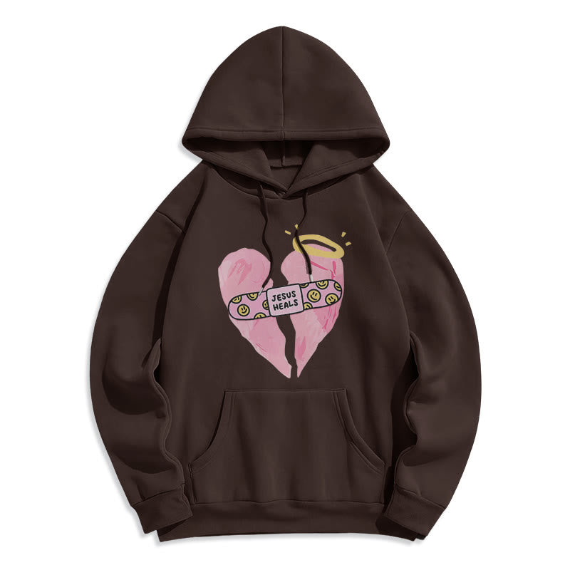 Colored Style Jesus Heals Broken Heart Fleece Lined Polyester Hoodie