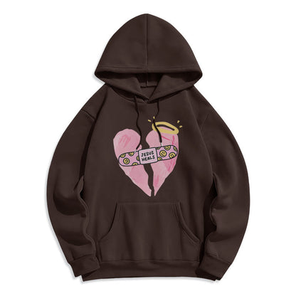 Colored Style Jesus Heals Broken Heart Fleece Lined Polyester Hoodie