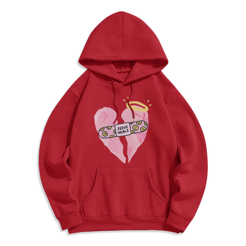 Colored Style Jesus Heals Broken Heart Fleece Lined Polyester Hoodie