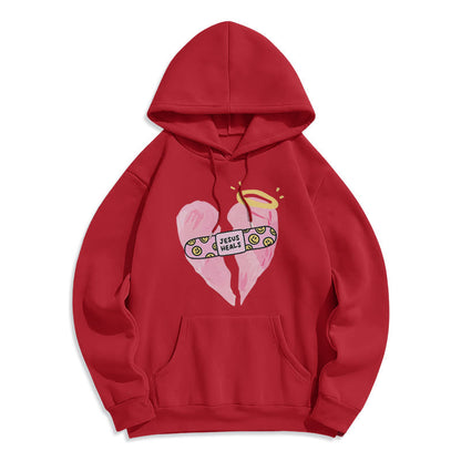 Colored Style Jesus Heals Broken Heart Fleece Lined Polyester Hoodie