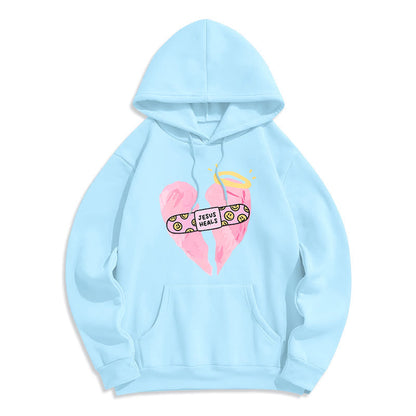 Colored Style Jesus Heals Broken Heart Fleece Lined Polyester Hoodie