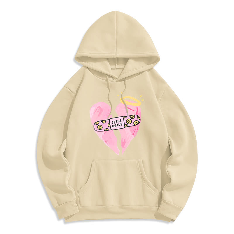 Colored Style Jesus Heals Broken Heart Fleece Lined Polyester Hoodie