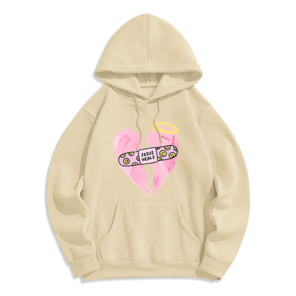 Colored Style Jesus Heals Broken Heart Fleece Lined Polyester Hoodie