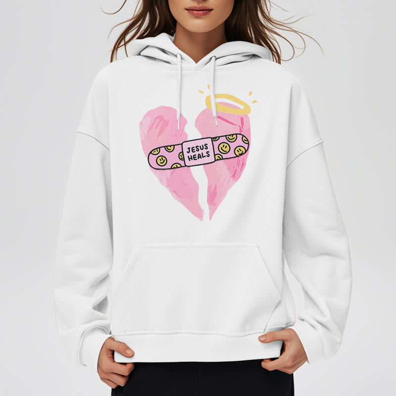 Colored Style Jesus Heals Broken Heart Fleece Lined Polyester Hoodie