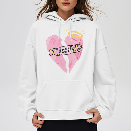 Colored Style Jesus Heals Broken Heart Fleece Lined Polyester Hoodie