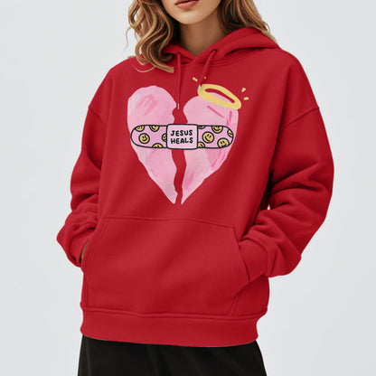Colored Style Jesus Heals Broken Heart Fleece Lined Polyester Hoodie