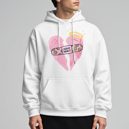 Colored Style Jesus Heals Broken Heart Fleece Lined Polyester Hoodie