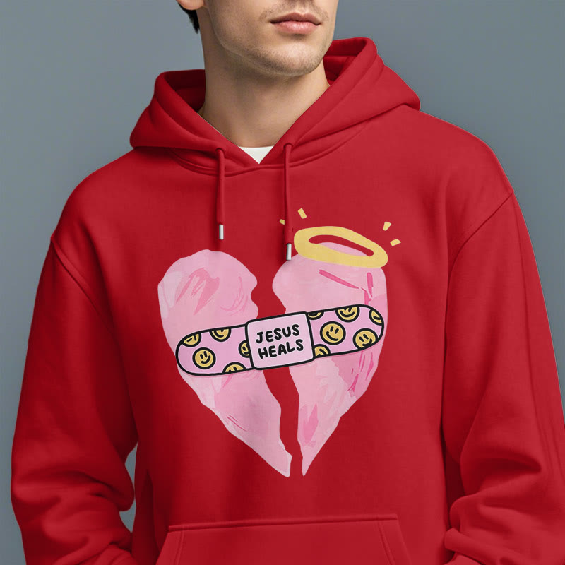 Colored Style Jesus Heals Broken Heart Fleece Lined Polyester Hoodie