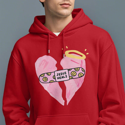 Colored Style Jesus Heals Broken Heart Fleece Lined Polyester Hoodie