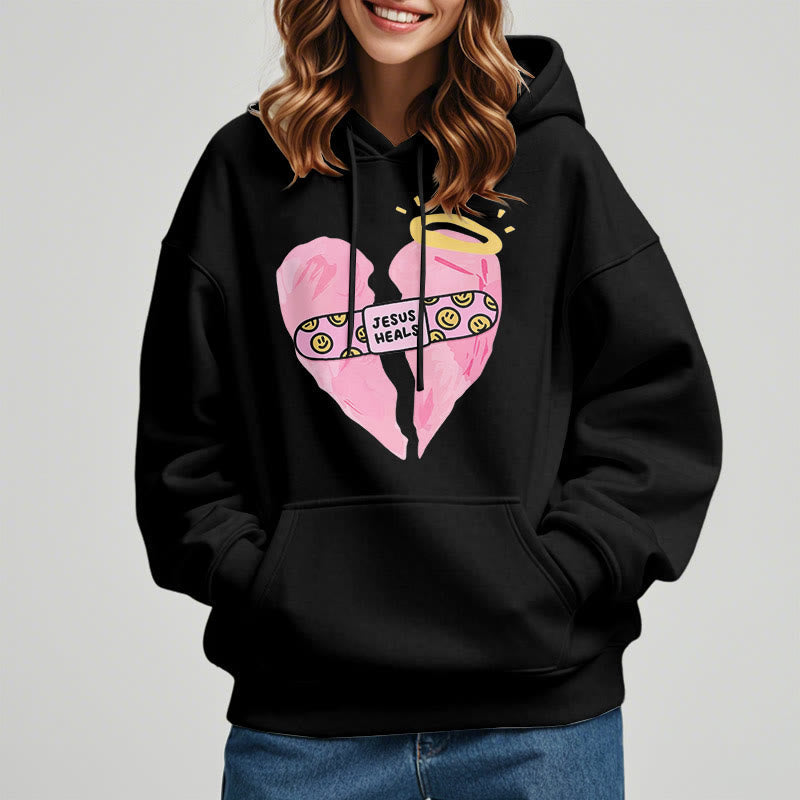 Colored Style Jesus Heals Broken Heart Fleece Lined Polyester Hoodie
