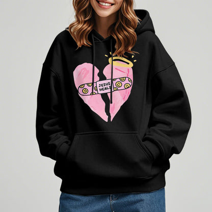 Colored Style Jesus Heals Broken Heart Fleece Lined Polyester Hoodie