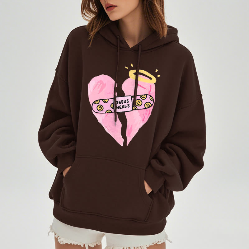 Colored Style Jesus Heals Broken Heart Fleece Lined Polyester Hoodie