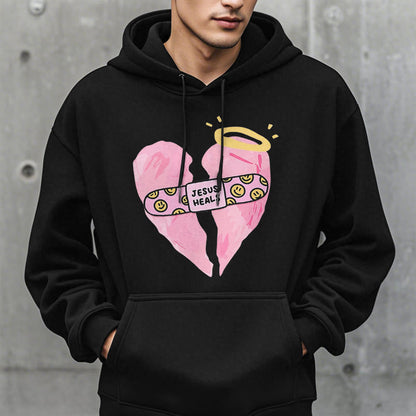 Colored Style Jesus Heals Broken Heart Fleece Lined Polyester Hoodie