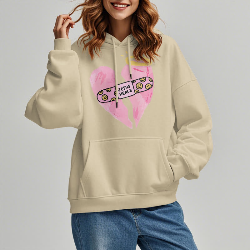 Colored Style Jesus Heals Broken Heart Fleece Lined Polyester Hoodie