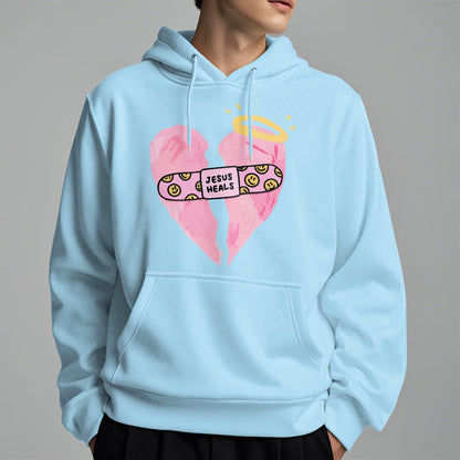 Colored Style Jesus Heals Broken Heart Fleece Lined Polyester Hoodie