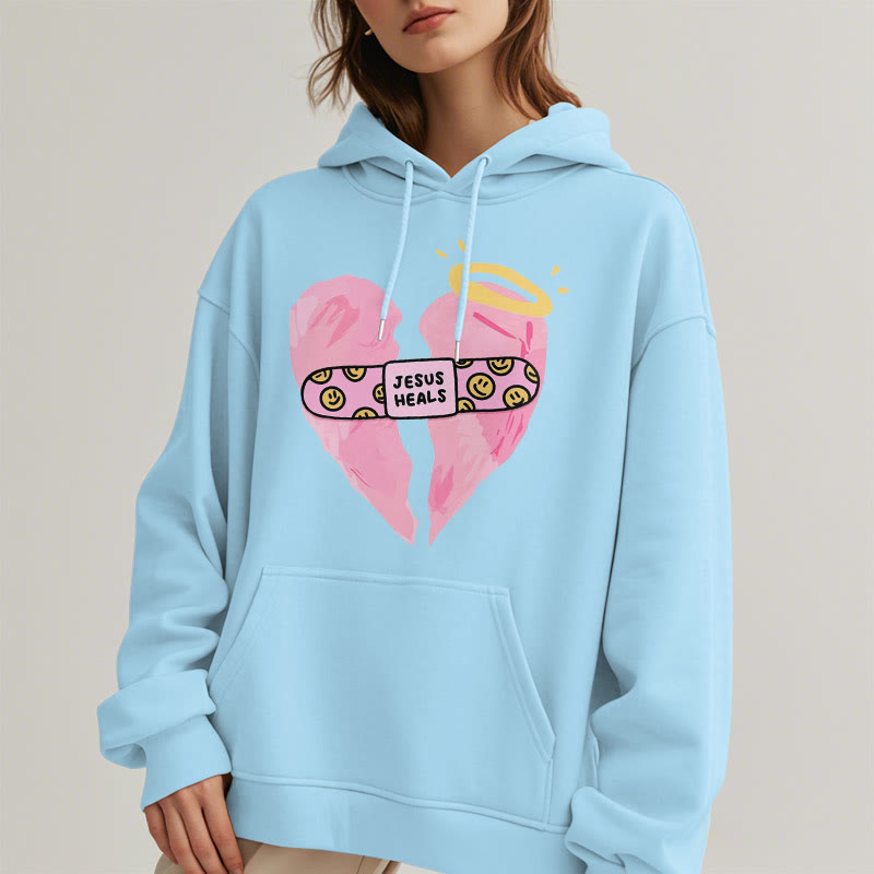 Colored Style Jesus Heals Broken Heart Fleece Lined Polyester Hoodie